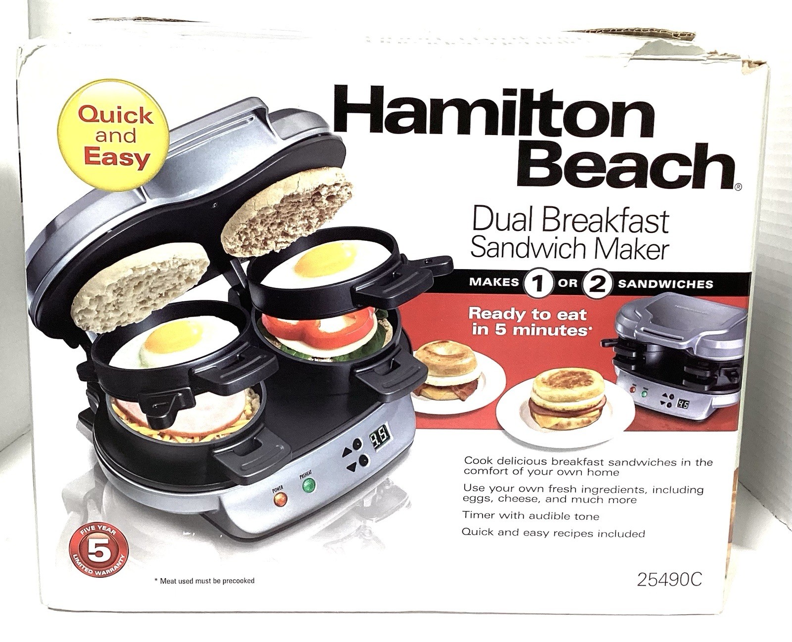Hamilton Beach Dual Breakfast Sandwich Maker w Box 25490