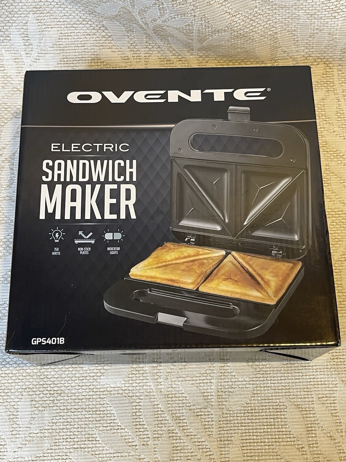 Dorm Ovente Electric Sandwich Maker Black Non-Stick Plates Black New in Box