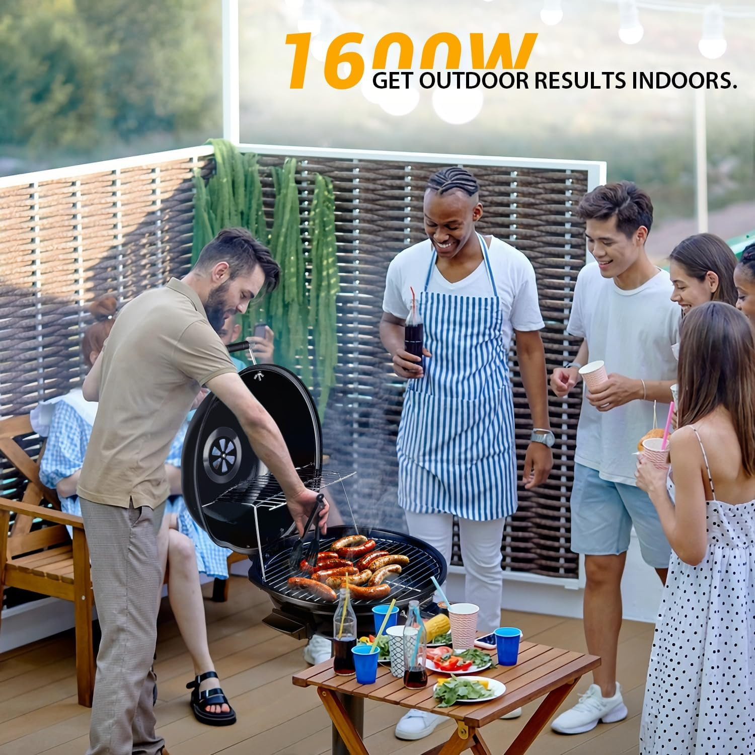 Electric Grill, Indoor/Outdoor Electric BBQ Grill, 1600W Portable Removable Sta