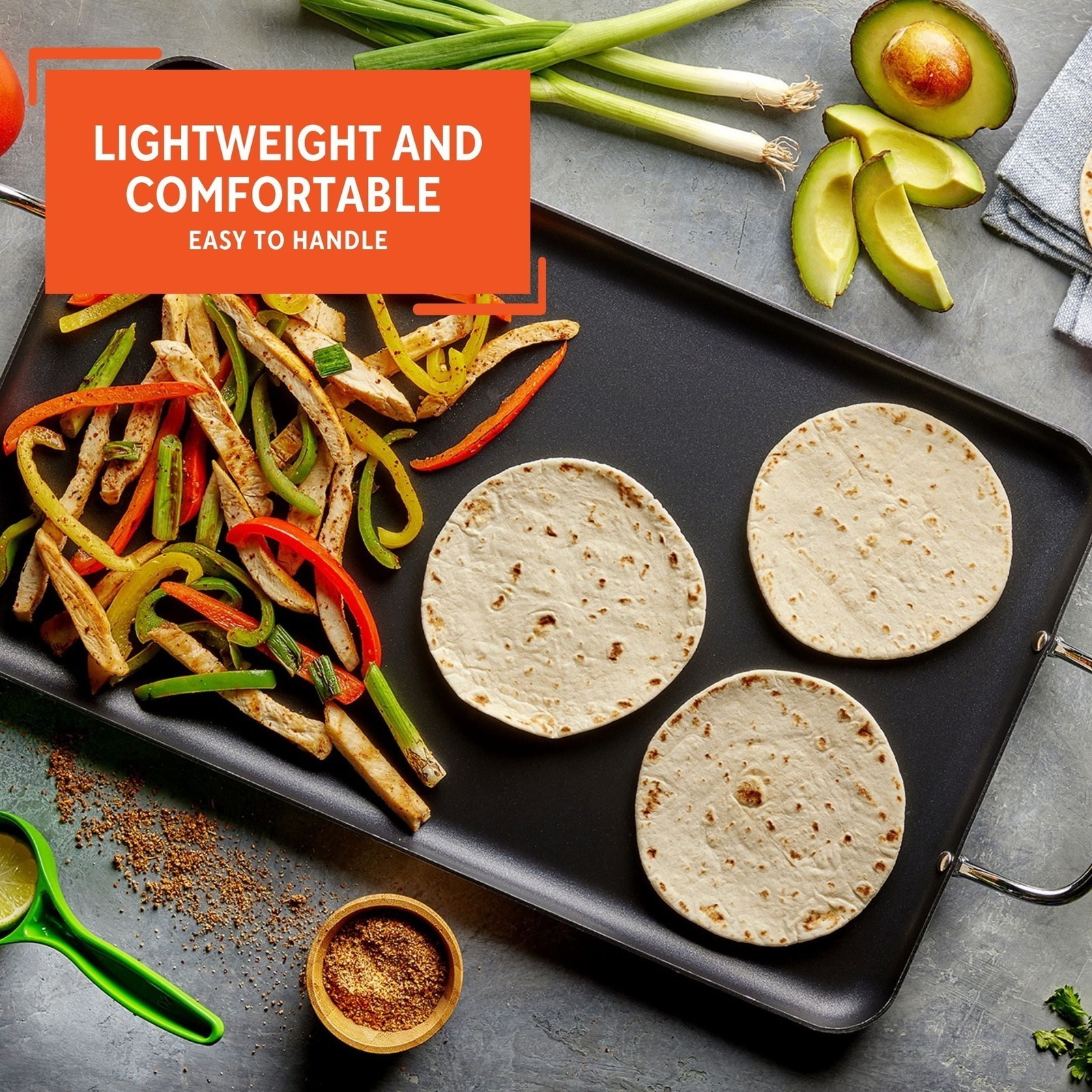 20″ x 12″ Nonstick Double Burner Griddle w/Metal Handles for Kitchen Black US