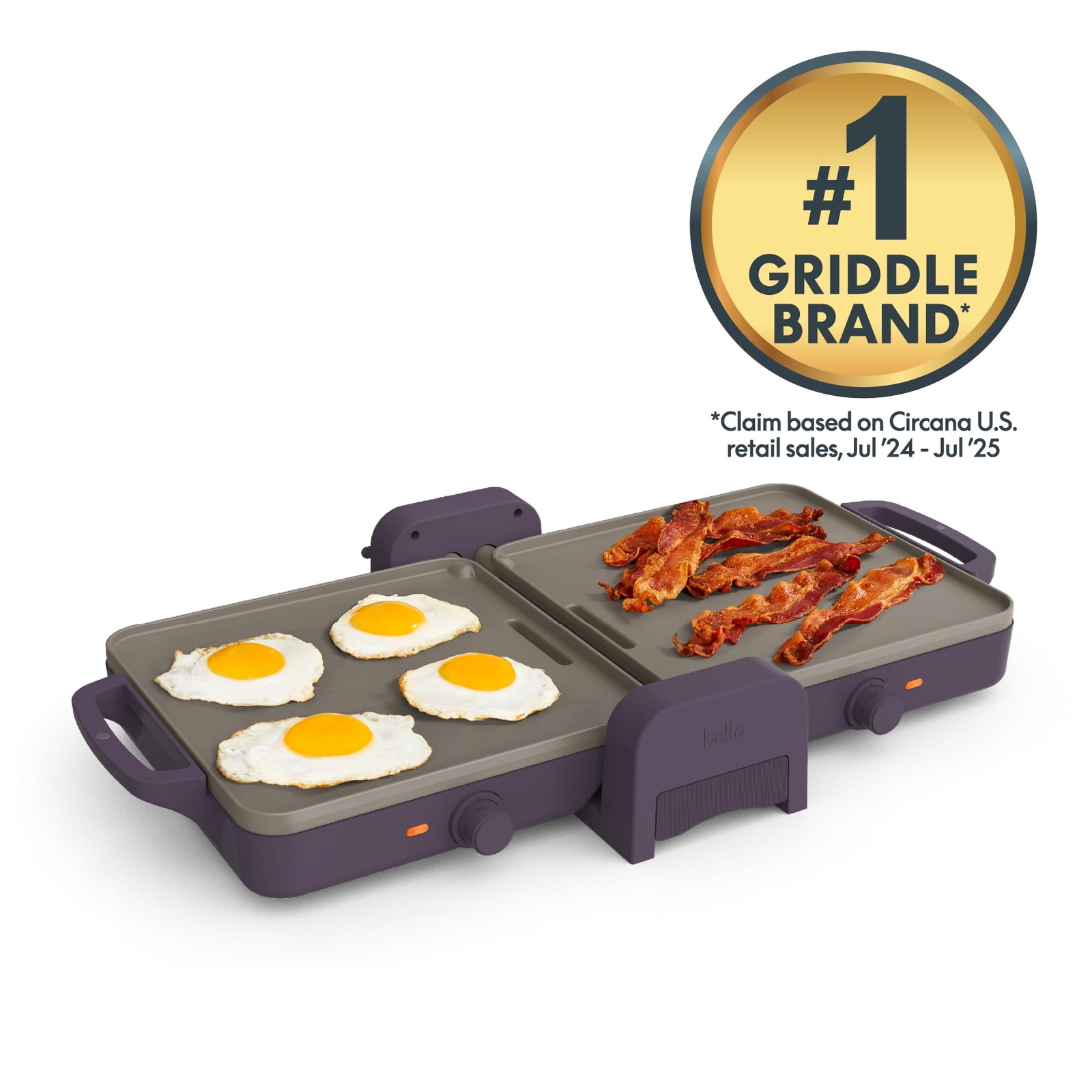 Bella 10″x20″ Ceramic Fold-n-Store Dual Temp Griddle Nonstick Plum