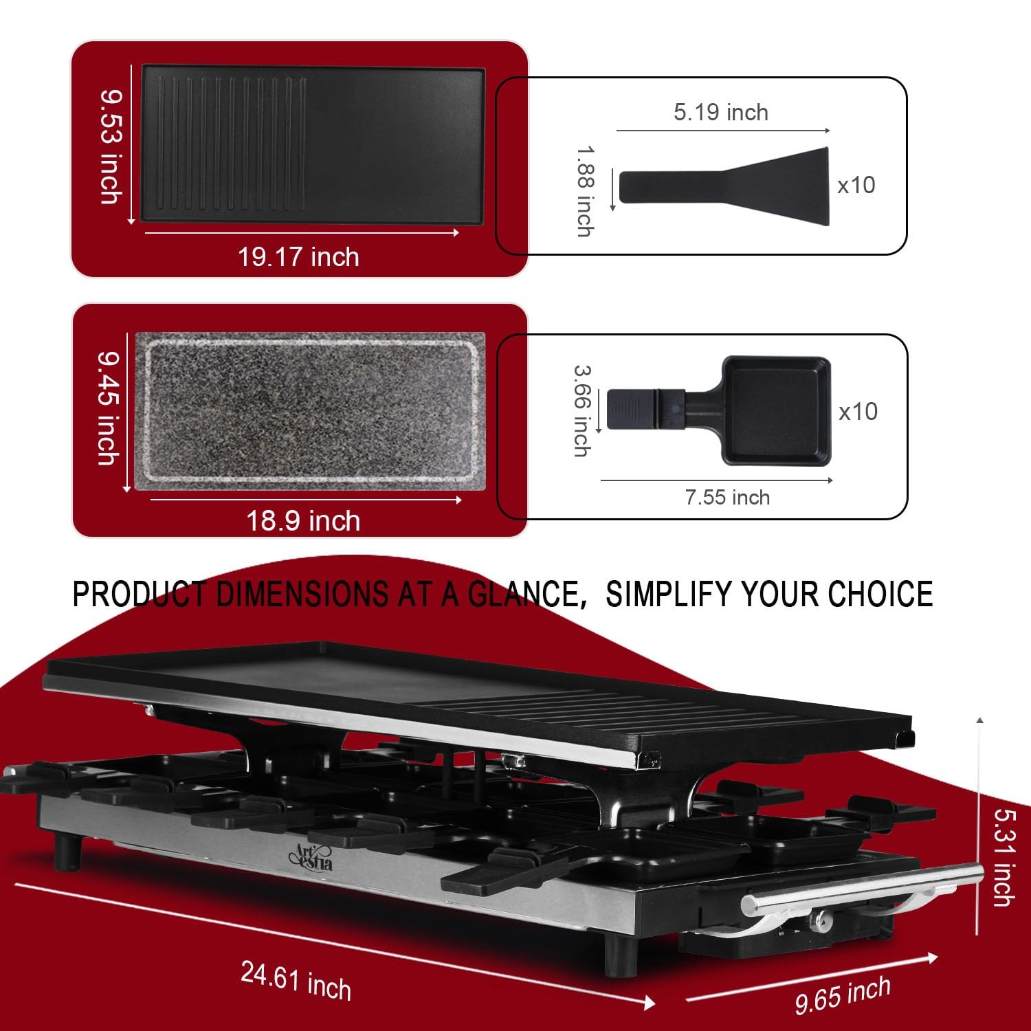 1500W Large Size Raclette Cheese Grill Adjustable Temperature Korean BBQ Gril…