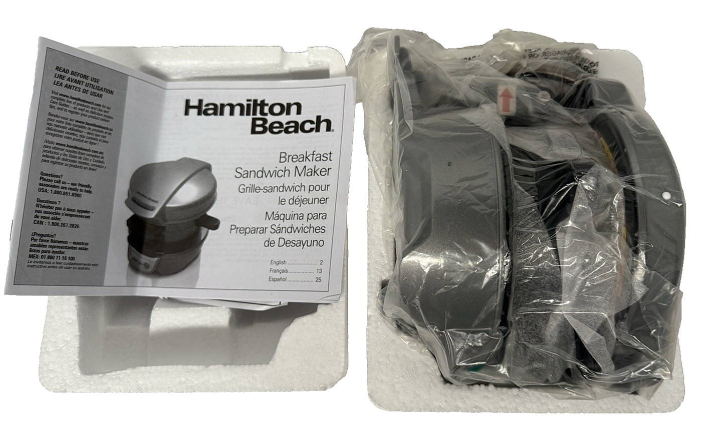 Hamilton Beach Quick and Easy Breakfast Sandwich Maker Silver Model 25475 NIB
