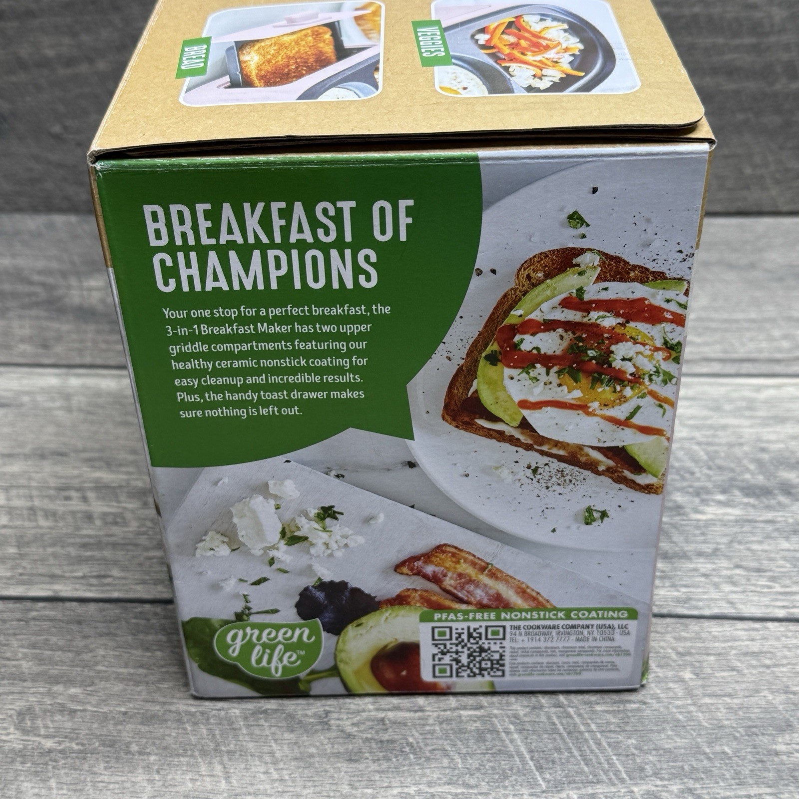 GreenLife 3-in-1 Breakfast Maker Station Nonstick Griddle Top Bread Drawer Pink