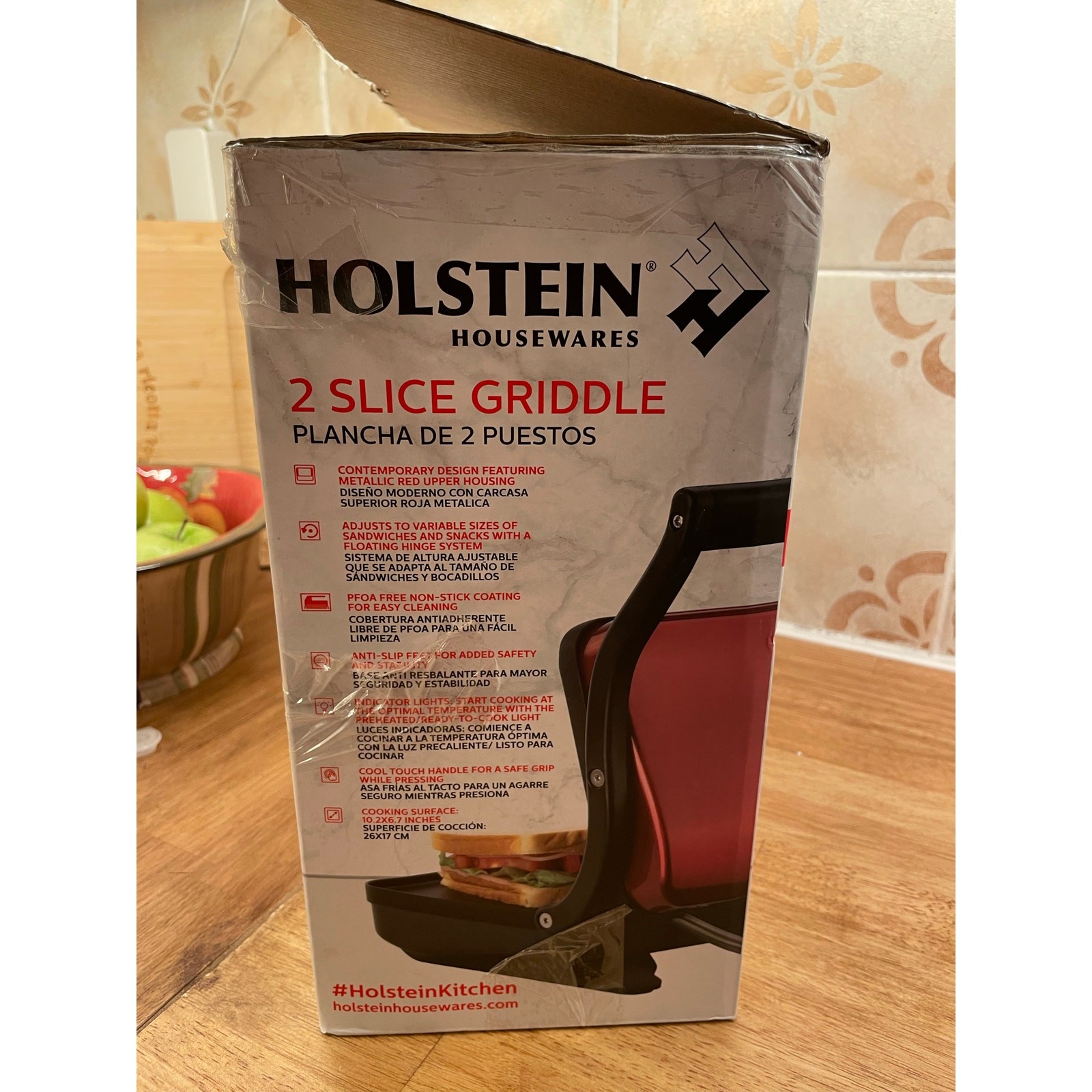 Holstein 2 Slice Griddle Panini Press Red HH-0910601R Non-Stick Compact
