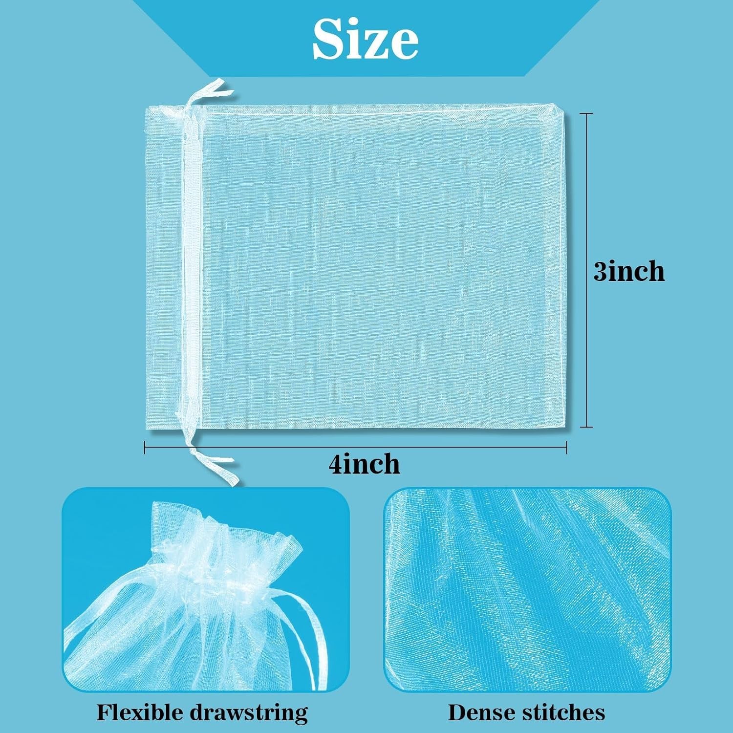 50 White Organza Bags 3”X4” – Small Organza Sachet Jewelry Gift Favor Bags Dra
