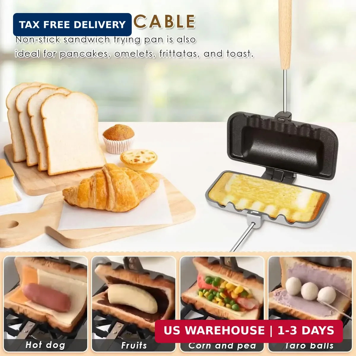 Hot Sandwich Maker, Hot Dog Toaster, Double-Sided Sandwich Baking Pan, Double Si