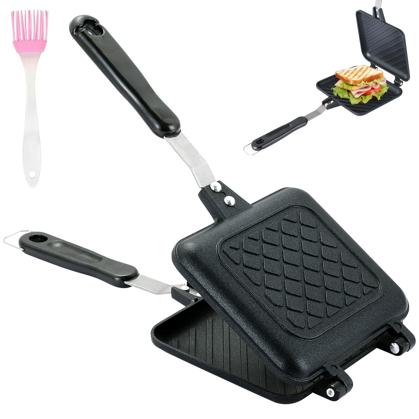 Sandwich Maker Pan, Grilled Panini Press with Non-Stick Double Sided Flip Fry…