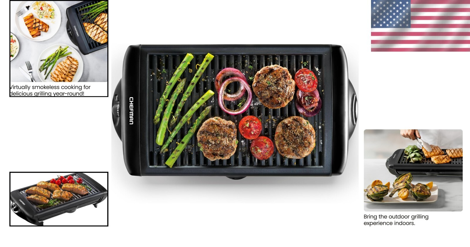 Non-Stick Indoor Grill with Dishwasher Safe Tray & 150 Sq. Inch Cooking Surface