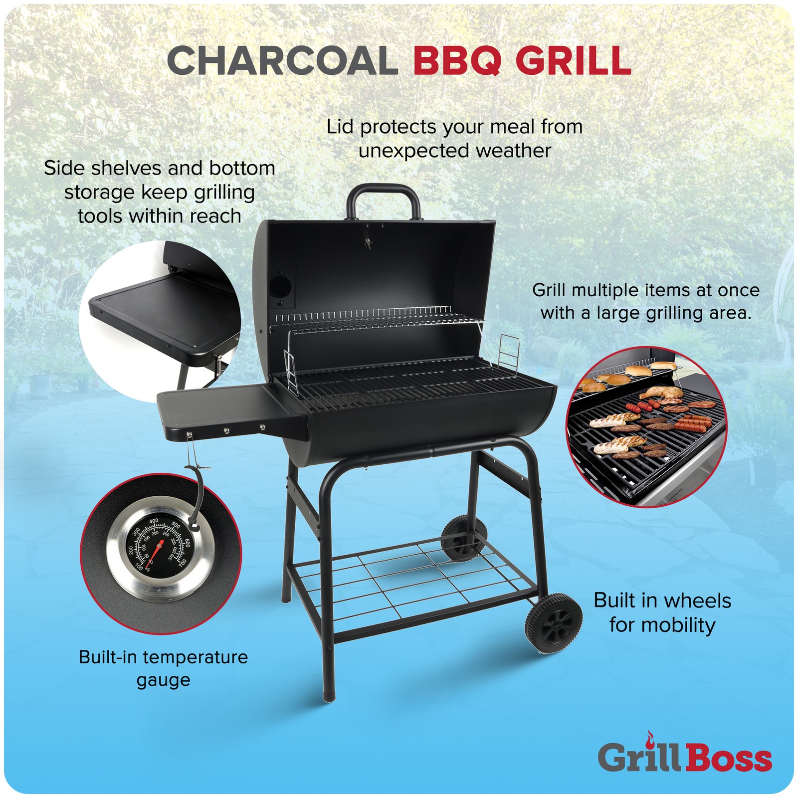 Grill Boss 30″ Charcoal Barrel Grill, Adjustable Grate Large(For Parts)
