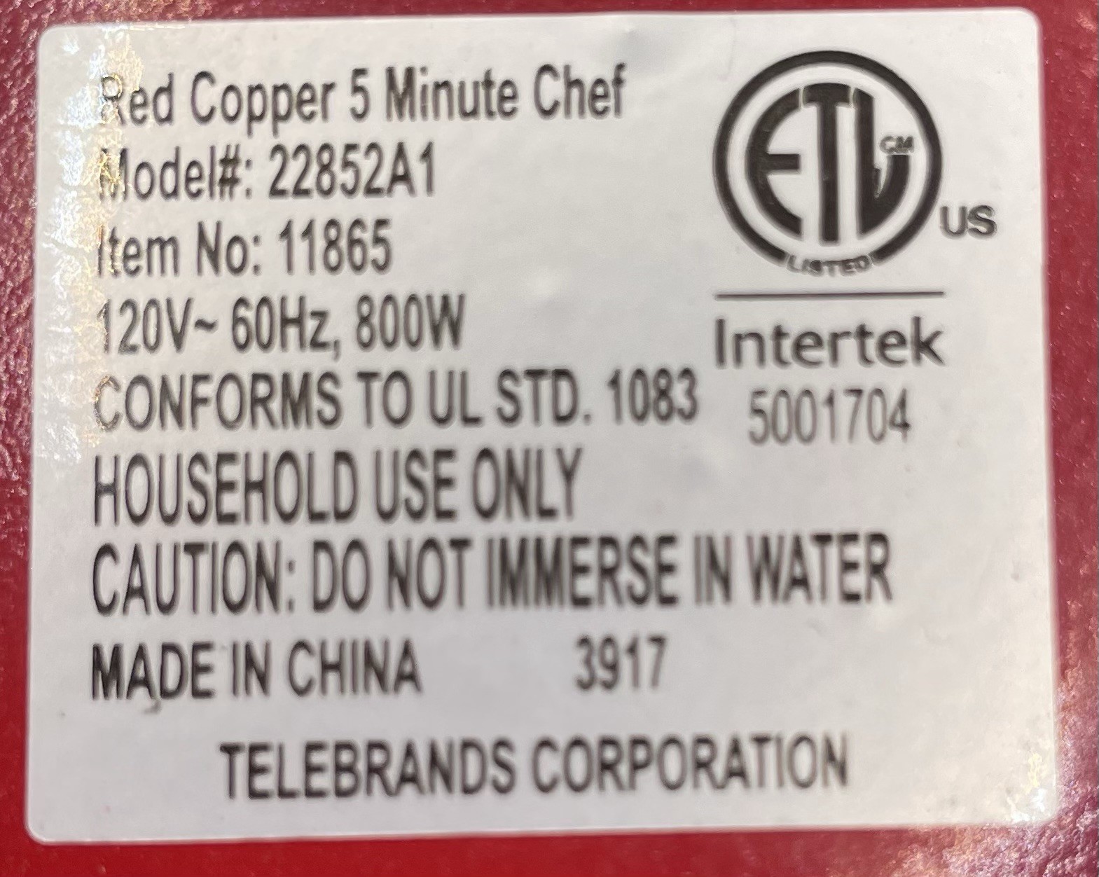 Copper Red 5 Minute Chef Electric Meal Maker Frying Pan NonStick 22852A1
