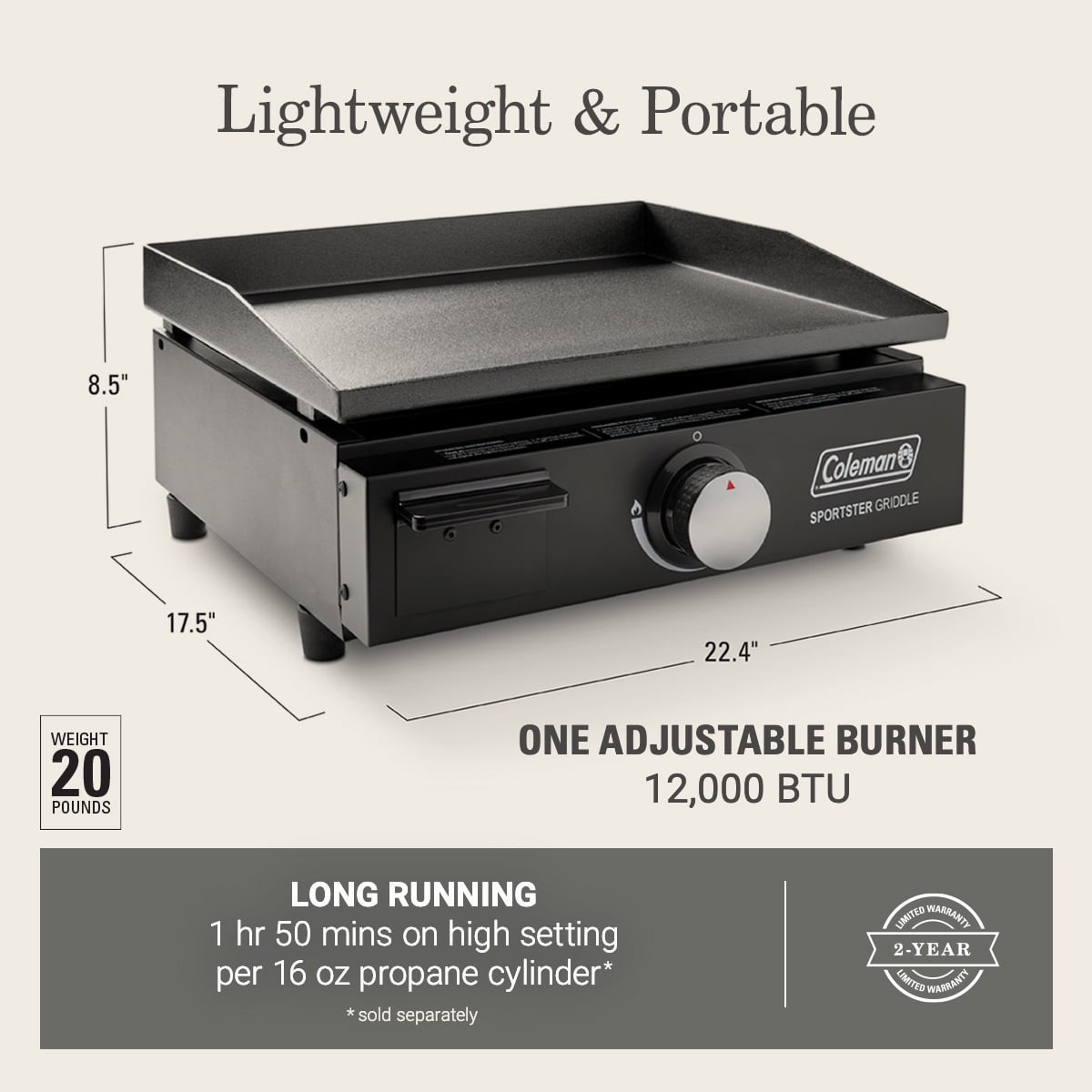 Coleman Sportster Tabletop Griddle 12,000 BTU Portable Gas Steel Rectangle™