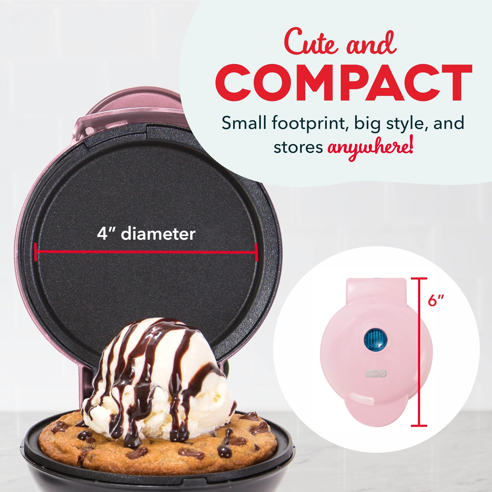 DASH Mini Griddle 4 Inch Pink Compact Nonstick Maker for Pancakes Eggs Cookies