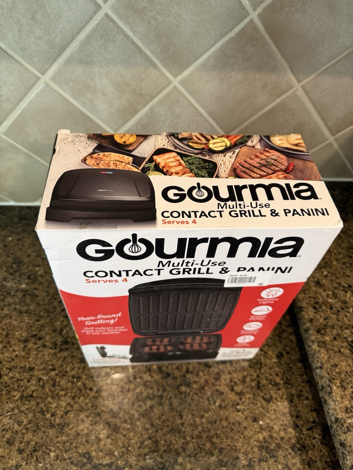 [NEW Open Box] Gourmia Nonstick Ceramic Indoor Grill & Panini Maker Serves 4