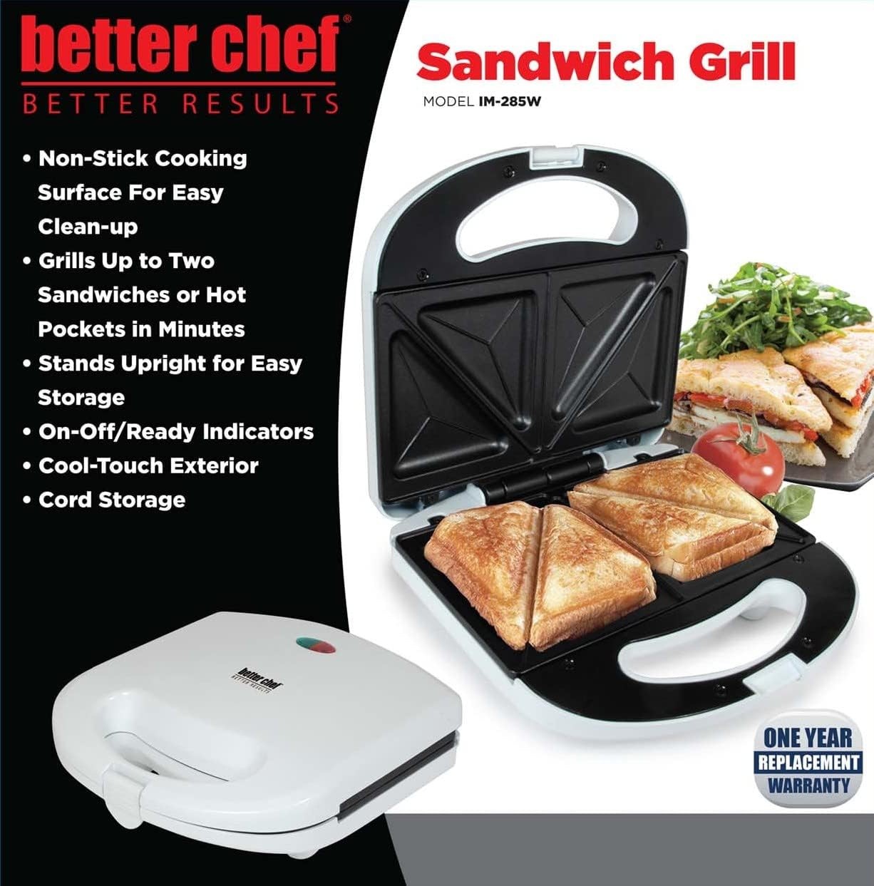 Better Chef Electric Sandwich Grill Press | 2-Sandwich | Non-Stick | Cord & U…