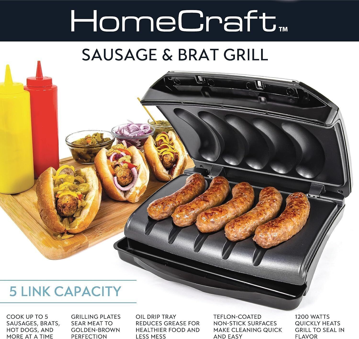 Electric Sausage & Brat Grill Hot Dog Roller Grill Cooker Warmer w/Oil Drip Tray