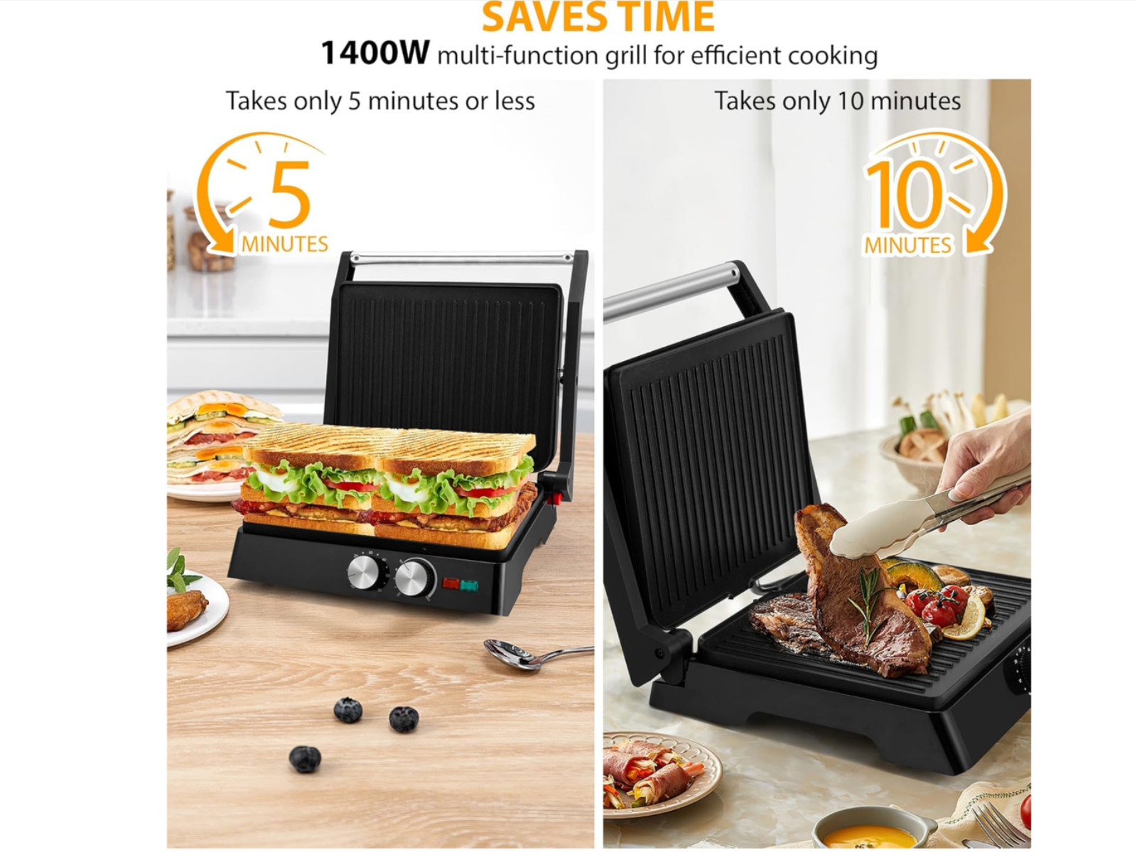 Panini Press Grill SLG5019 Temp Control 1400W 120V