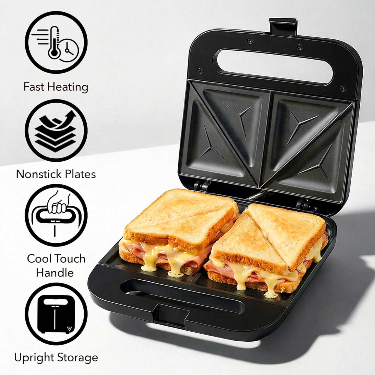 Electric Sandwich Maker with Non-Stick Plates, Indicator Lights, Cool Touch Hand