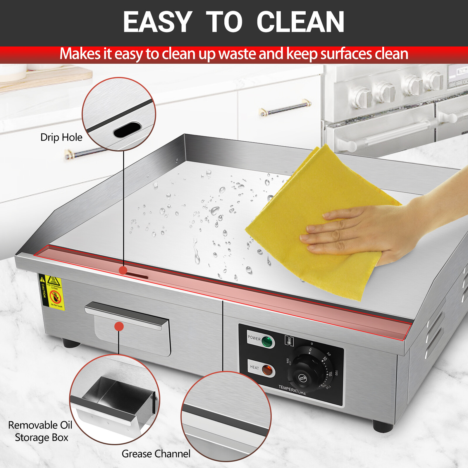 22″ 1600W Commercial Electric Countertop Griddle Flat Top Grill for Pancake