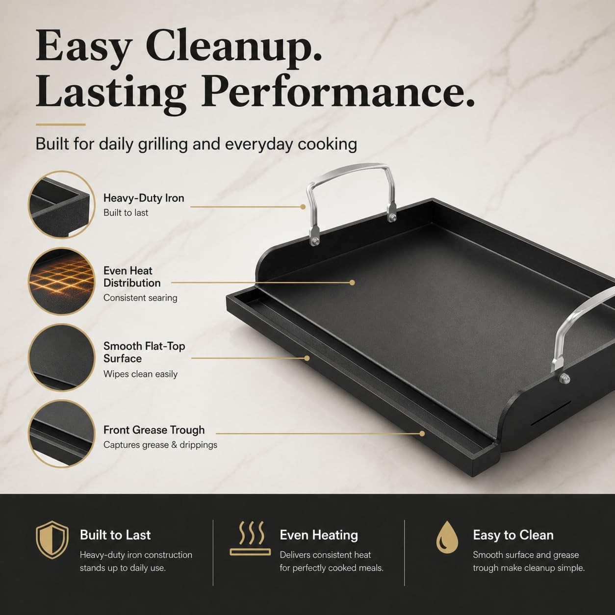 Cast Iron Griddle for Gas Grill 17 x 13 Inch Flat Top Griddle | Nonstick