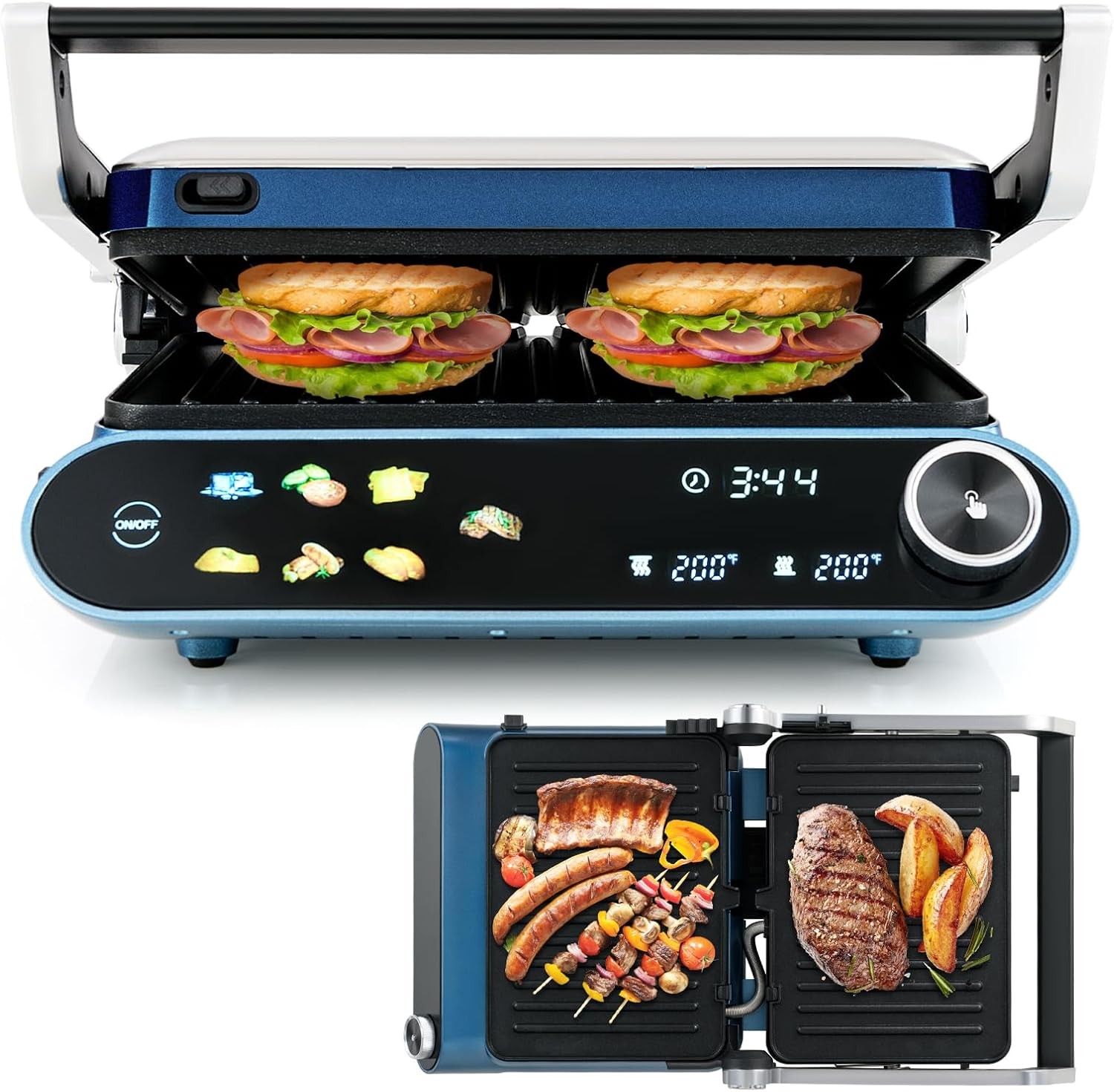 Panini Press 1200W Sandwich Maker W/ LED Touch Panel Non-Stick Coated Plates