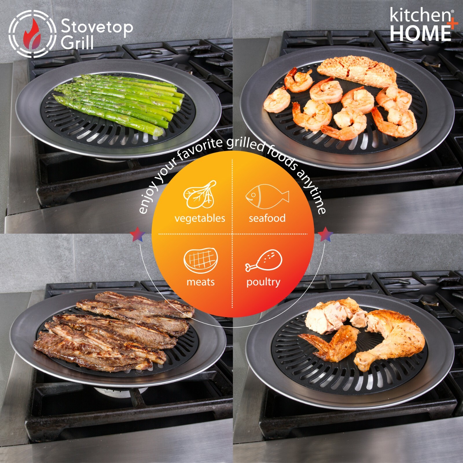 Stove Top Grill Pan – Smokeless Nonstick Indoor Grill Plate with Burner Liners