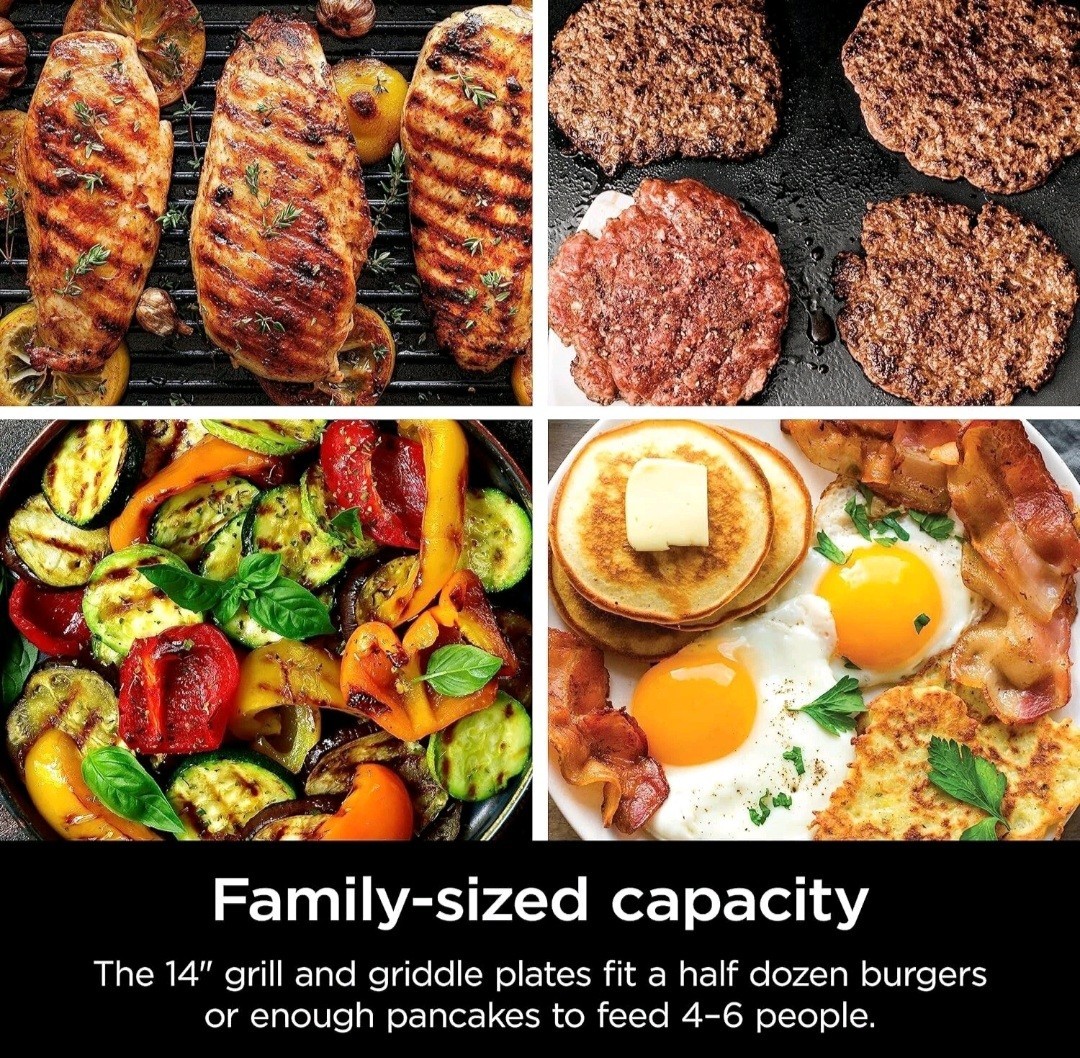 Ninja GR101 Sizzle Smokeless Indoor Grill + Griddle, 14” Interchangeable Plates