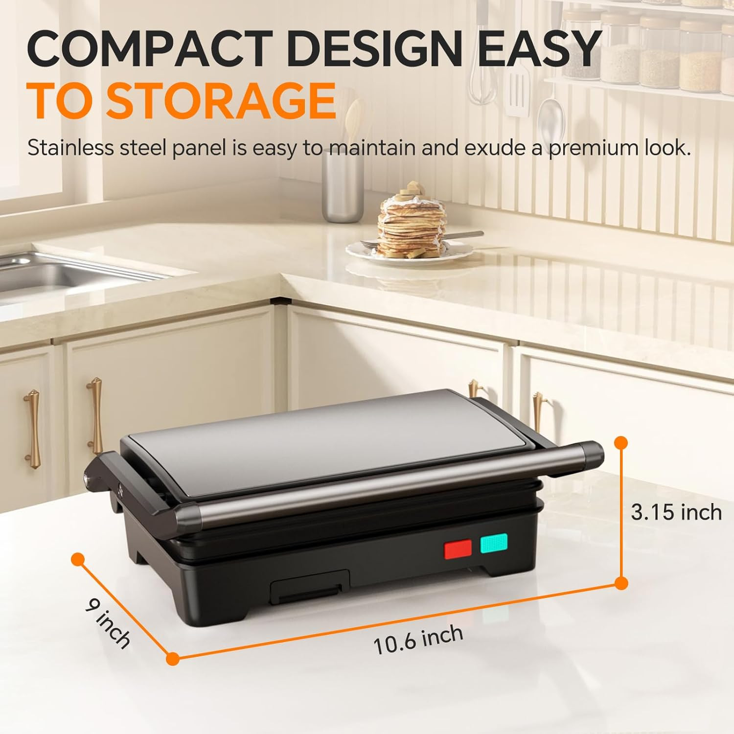 Press Grill, 1000W Sandwich Maker with Non-Stick Coated Plates, Opens 180