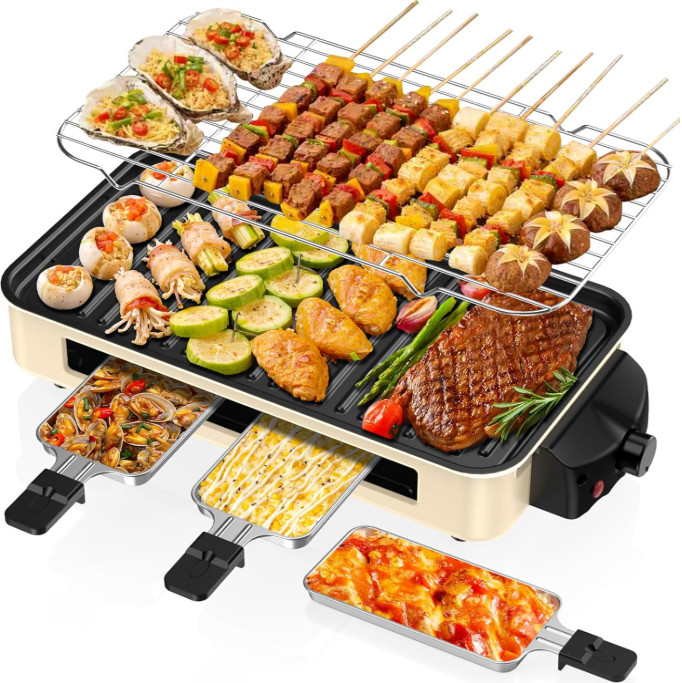 Parrilla Eléctrica Interior 1500W 2 en 1 Sin Humo Placas Antiadherentes, Nuevo
