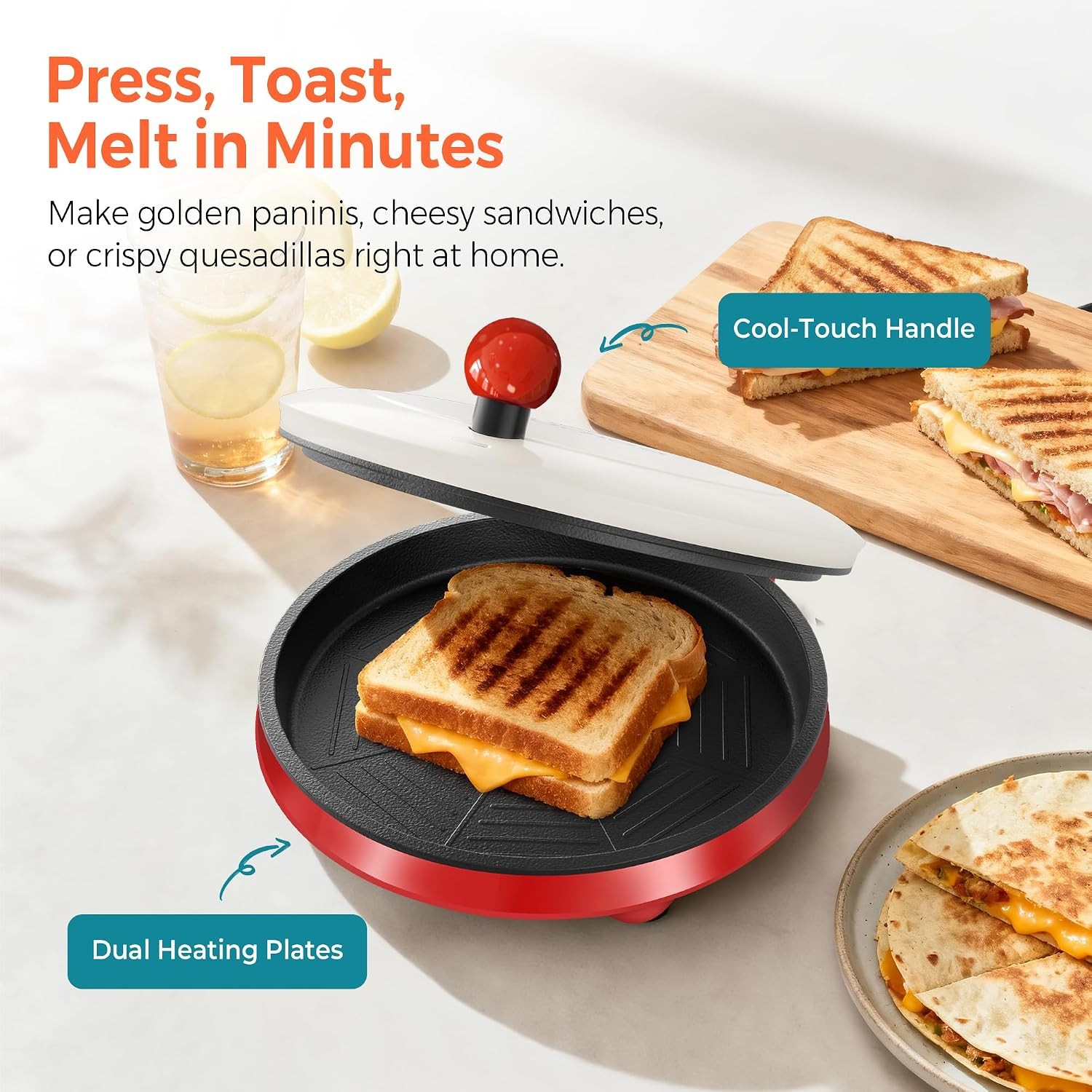3-in1 Electric Griddle Nonstick & Sandwich Maker with On/Off Switch | 8″ Round