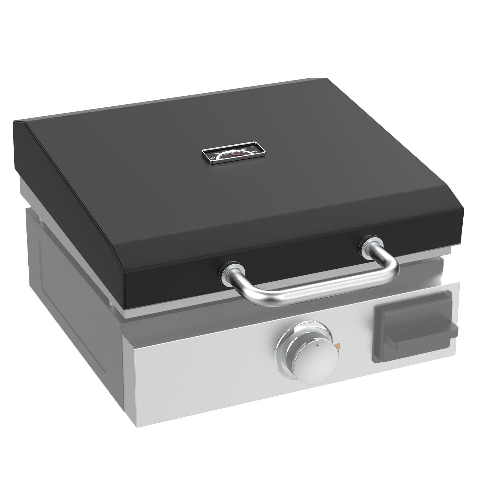 Hinged Lid for 17″ Flat Top Griddle – Black Powder Coated Steel Cover with Temp