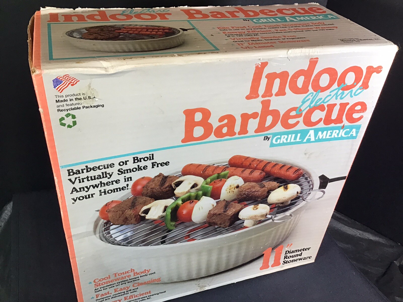Vintage Maverick Electric Indoor BBQ Barbecue Grill White Cool Touch Stoneware
