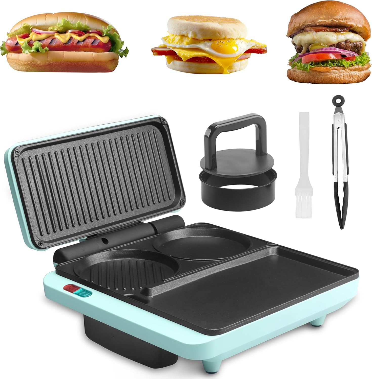 3 in 1 Breakfast Station Burger Sandwich Maker,Nonstick Electric Griddle & Grill