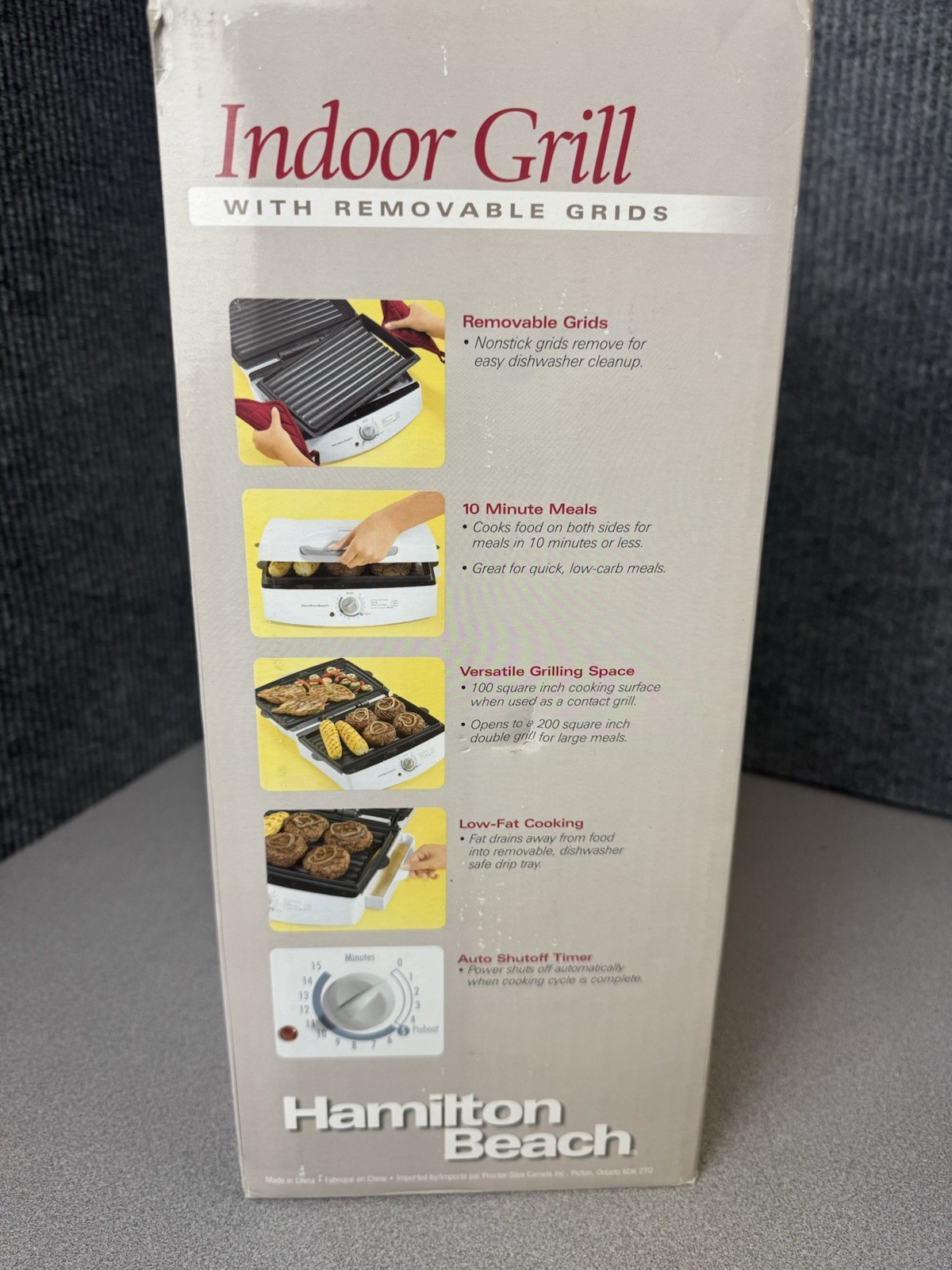 Hamilton Beach Indoor Grill Model 25327 with Removable Grids (New in Box