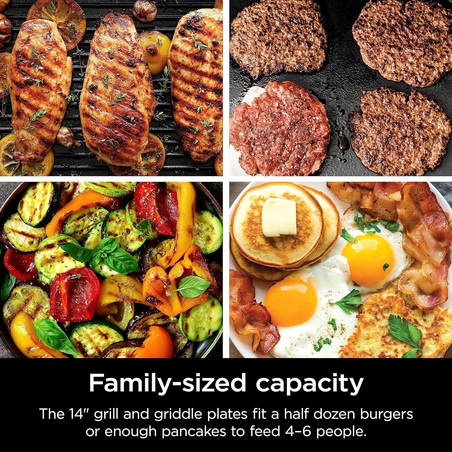 Ninja GR101 14″ Indoor Grill & Griddle | 500°F Nonstick Dishwasher Safe