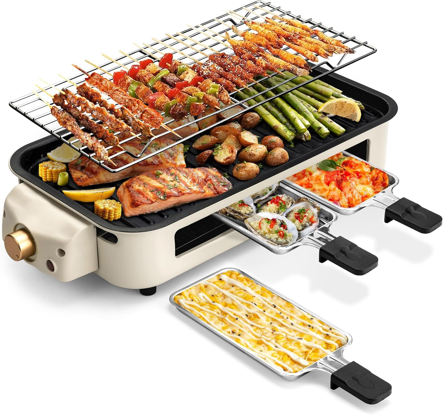 2-in-1 Electric Indoor Grill Smokeless 1700W Nonstick Removable Plate