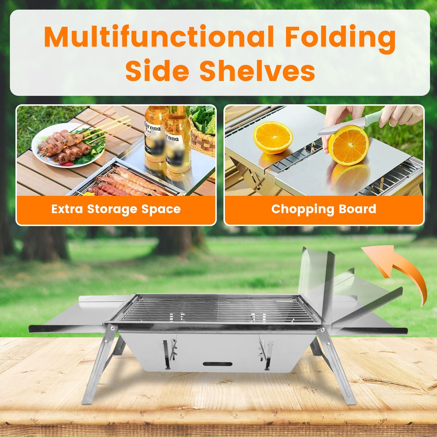 Folding BBQ Outdoor Camping Grill Portable Charcoal Grill Adjustable Fire Grate