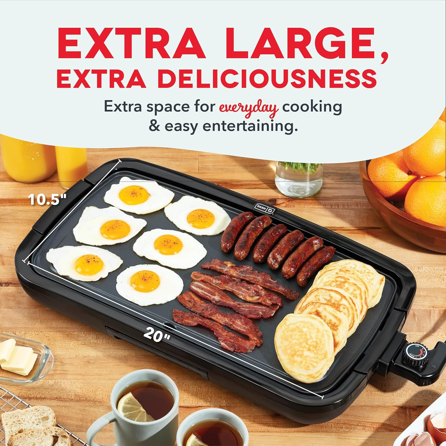 Deluxe Electric Griddle with Nonstick Plate & Recipe Book, 1500-Watt, Black