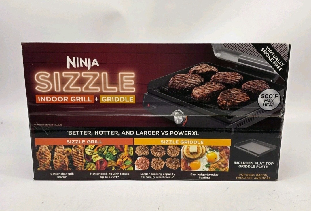 Ninja GR101 Sizzle Smokeless Indoor Grill + Griddle, 14” Interchangeable Plates