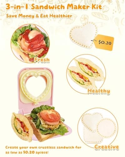 3-in-1 Crustless Sandwich Cutter & Sealer – Heart, Circle, Square – BPA-Free, Ea