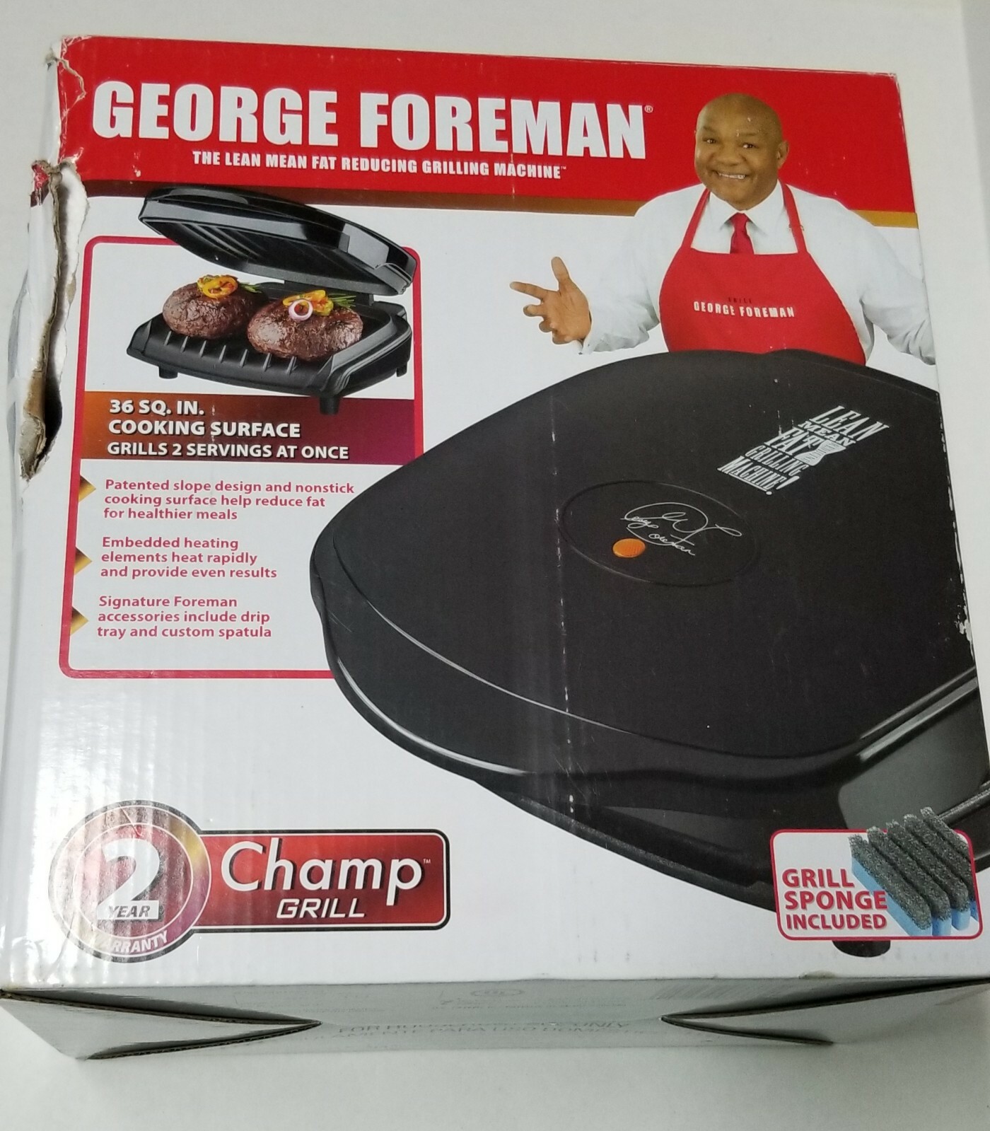 NOS GEORGE FOREMAN Boxer Healthy Cooking 3 CHAMP Grill #GR10B New in Box Black