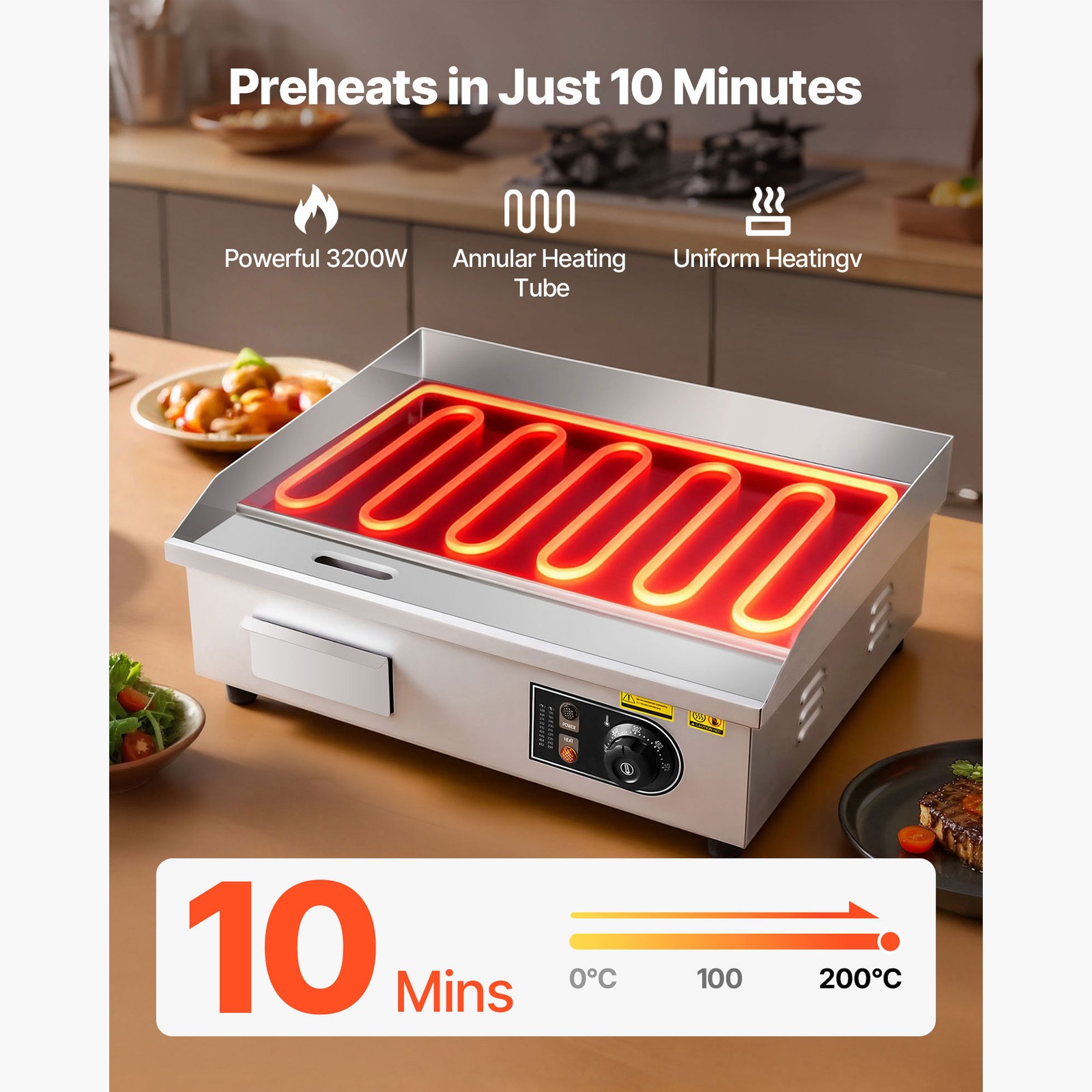Uimoso 22″ Commercial Electric Griddle Countertop Flat Top Grill 3200W Full Flat