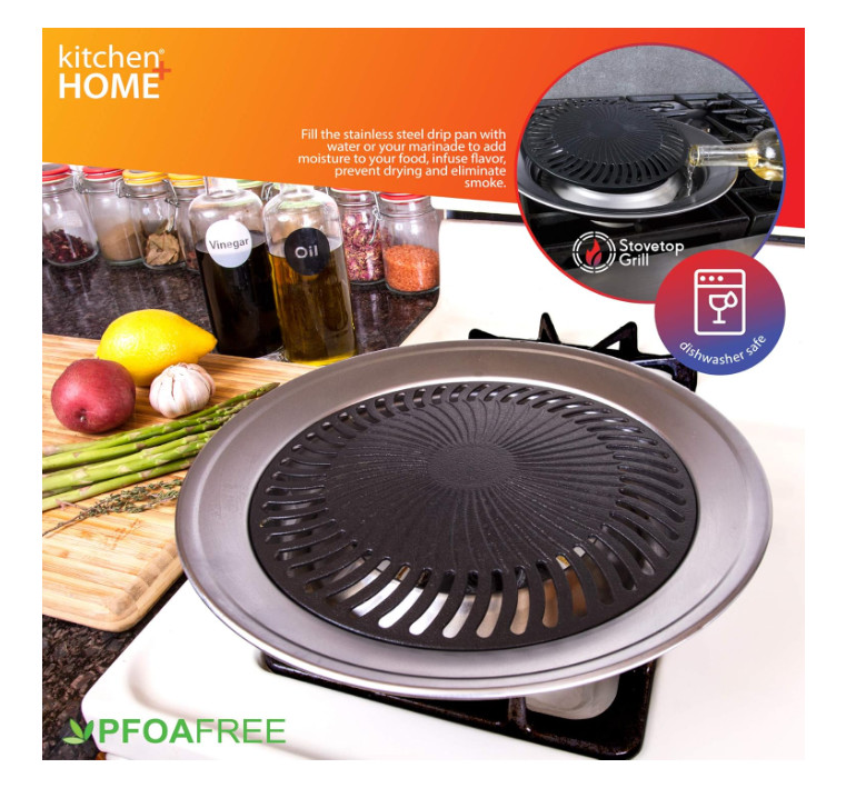 Kitchen + Home Stove Top Smokeless Grill Indoor BBQ, Stainless Steel…….