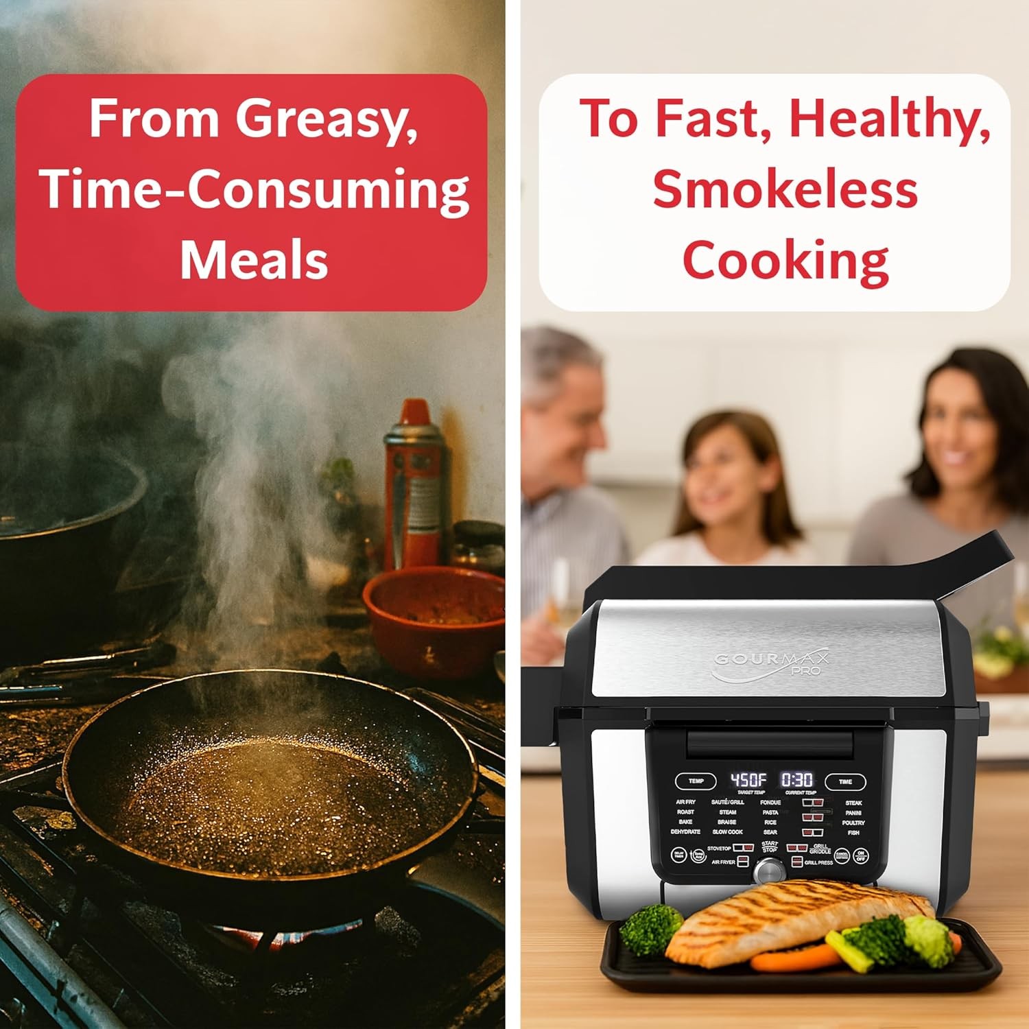 Foodgenie Gourmax Pro One Cooking Device-All-in-One Oven, Smokeless Grill,1500W