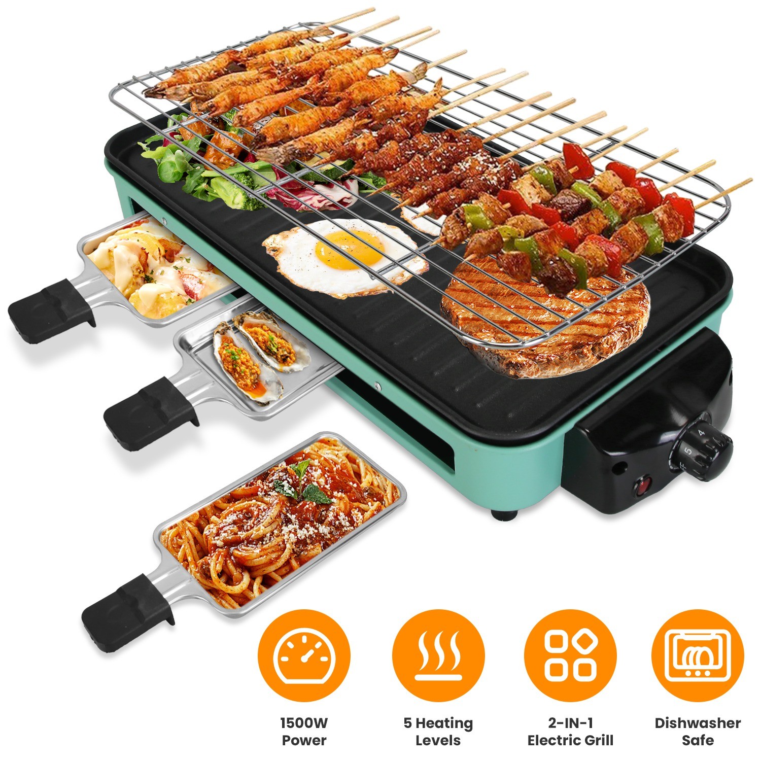 2 in 1 Electric Indoor Grill Electric BBQ Grill Portable Barbecue Cooking Plate