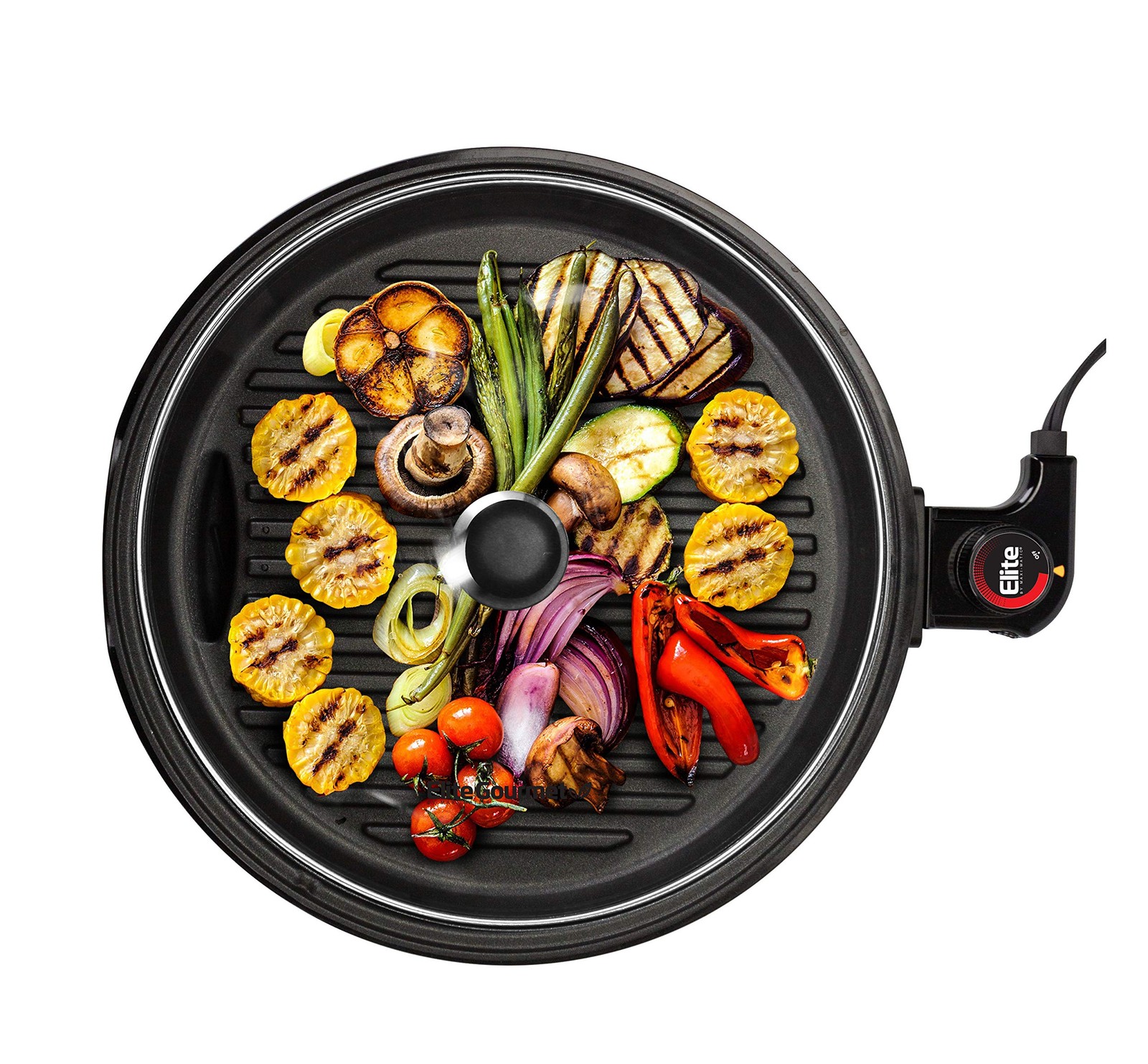 Elite Gourmet EMG6505G Smokeless Indoor Electric BBQ Grill with Glass Lid, Dishw