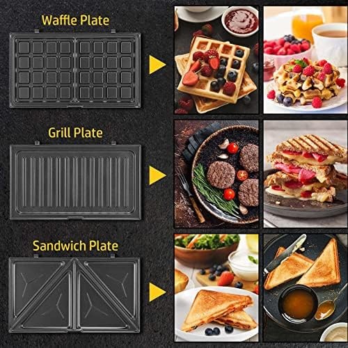 OSTBA 3-in-1 Waffle Maker with Removable Plates, Sandwich Maker | 750W Heatin…