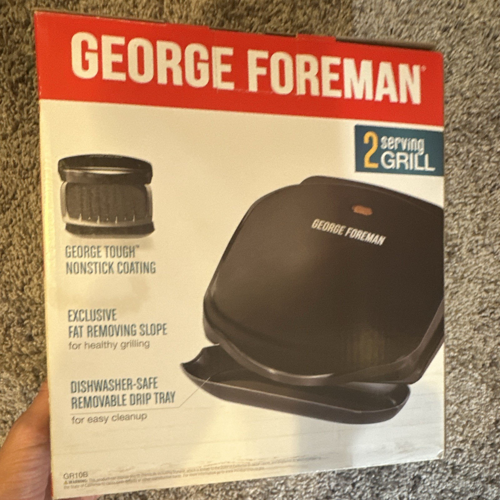 George Foreman GR10B 2-Serving Electric Grill Nonstick Drip Tray Black
