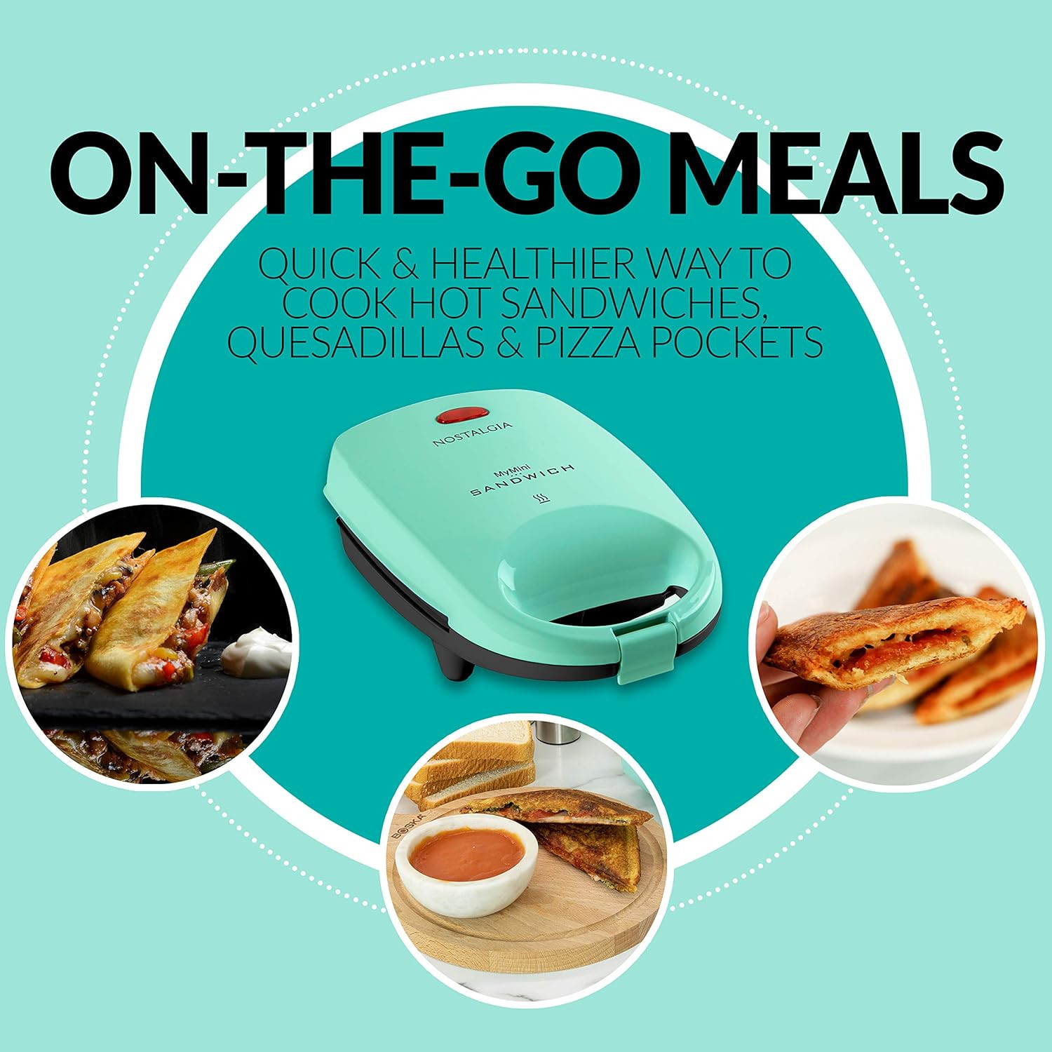 Mymini Personal Sandwich Maker, Nonstick Panini Press, Pizza Pockets, Quesadilla