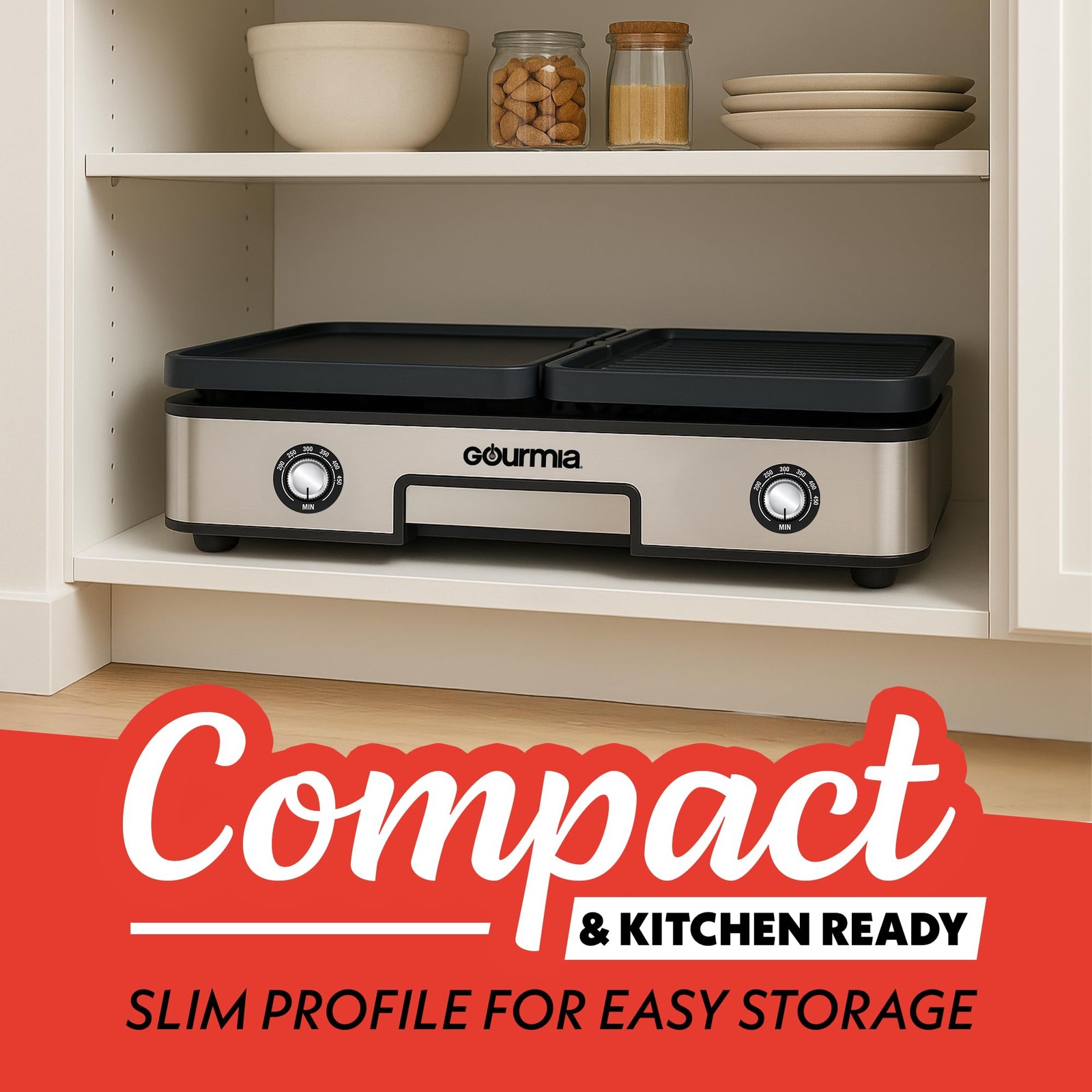 Gourmia GEG1430 Indoor Grill & Griddle, Dual Independent Zones, Reversible